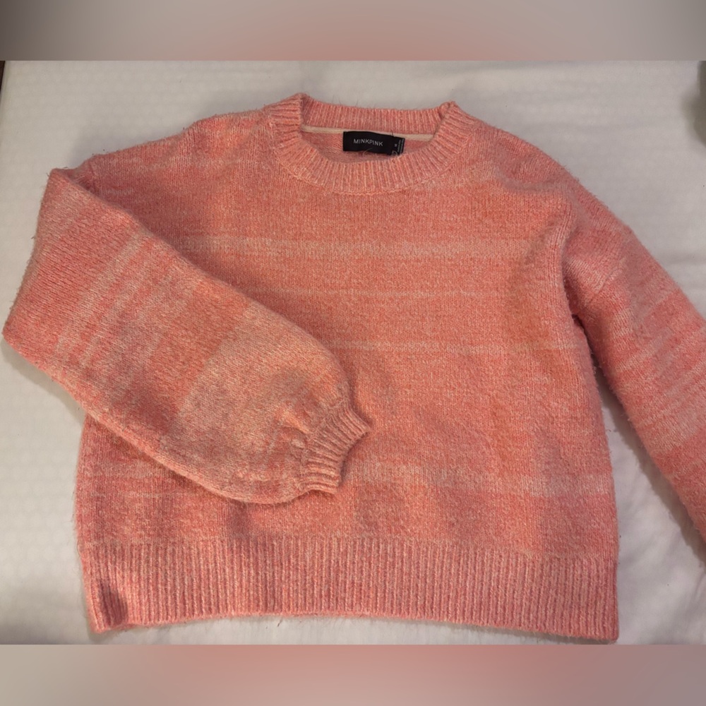 MINKPINK Pink Crew Neck Sweater with Ribbed Knit